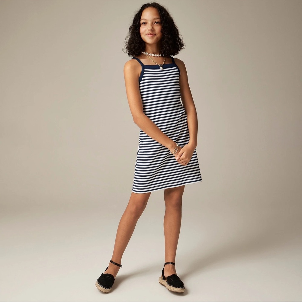 J. Crew Crewcuts Vintage Ribbed Tank Top Dress Dark Evening White Striped Dress
